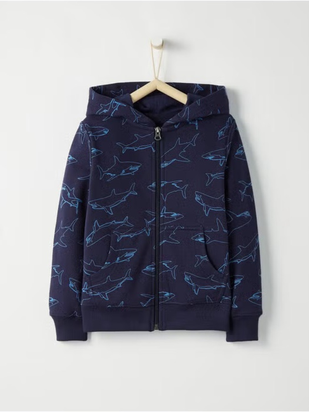 NWT Hanna Andersson Jersey Lined Hoodie in French Terry in Navy Shark 6-7 Years